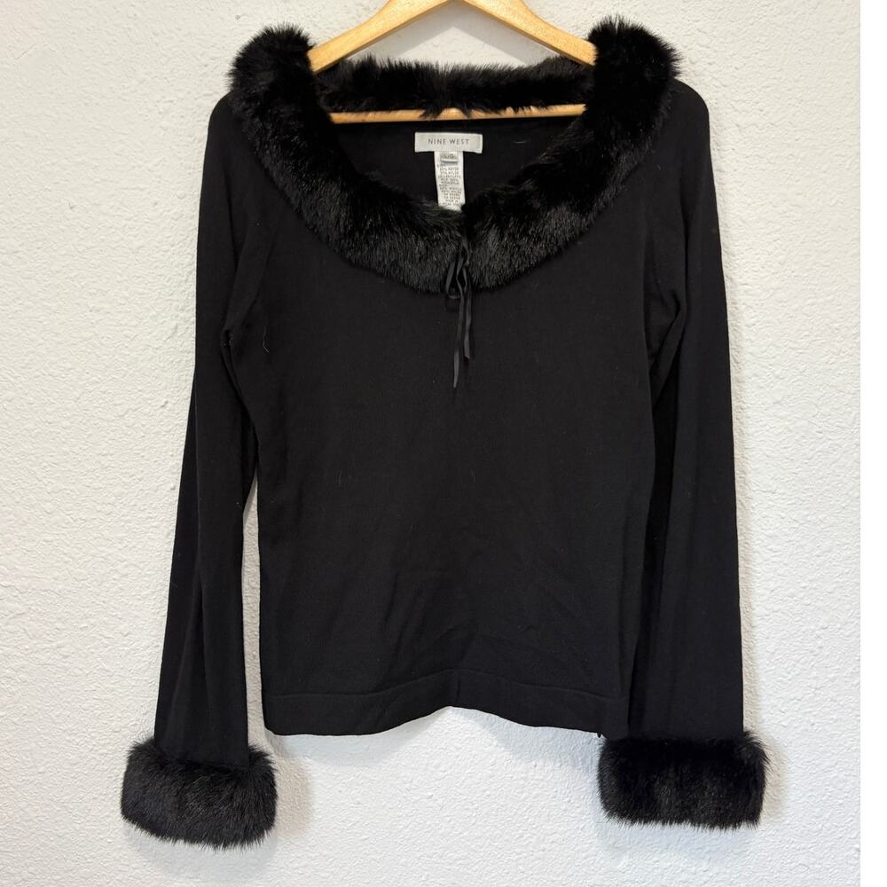 y2k black fur trim top whimsygoth goth practical magic witchy 90s vintage